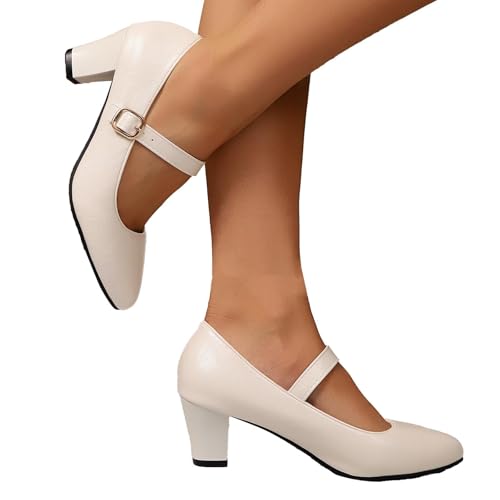 Sunnyuk dirndl schuhe damen beige, Trachtenschuhe Damen Pumps Elegant und Bequem Dirndl Schuhe Absatzschuhe Riemchen Trachten High Heels Tanzschuhe mit Absatz Festlich Damenschuhe für Oktoberfest von Sunnyuk