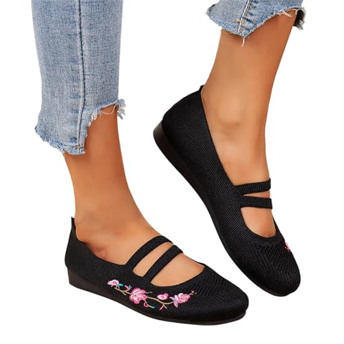 Sunnyuk gymnastikschuhe damen ledersohle, Ballerinas Damen Elegant Sportlich Balerinaschuhe Sommerschuhe Mittelalter Weite H Ballerina Schuhe Flache Bequem Trachtenschuhe Riemchenballerina Mädchen von Sunnyuk