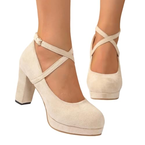 Sunnyuk riemchen pumps weiss, Trachtenschuhe Damen Pumps Elegant und Bequem Dirndl Schuhe Absatzschuhe Riemchen Trachten High Heels Tanzschuhe mit Absatz Festlich Damenschuhe für Oktoberfest von Sunnyuk