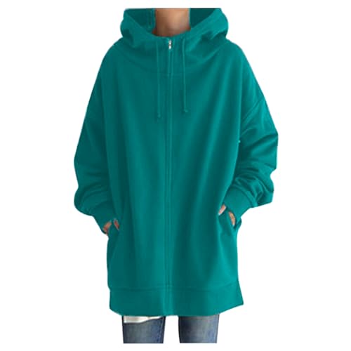 Sweatjacke Damen mit Kapuze Lang Oversize - Hoodie Jacke mit Reißverschluss Locker Kapuzenjacke Herbst Winter Hoody Sweatshirt Elegant Verdickt Warm Fleecejacke mit Taschen Outdoor Windjacke, S-5XL von Sunnyuk