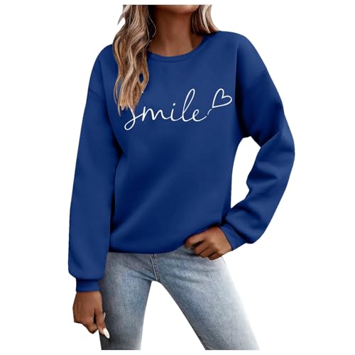Sweatshirt Damen Oversized, Damen Sweatshirt Baumwolle Langarm Casual Sweater Sweatshirts Winter Rundhals Pullover Ohne Kapuze Gedruckt Langarmshirt Damenpullover Elegant Ausgefallene Winterpullover von Sunnyuk