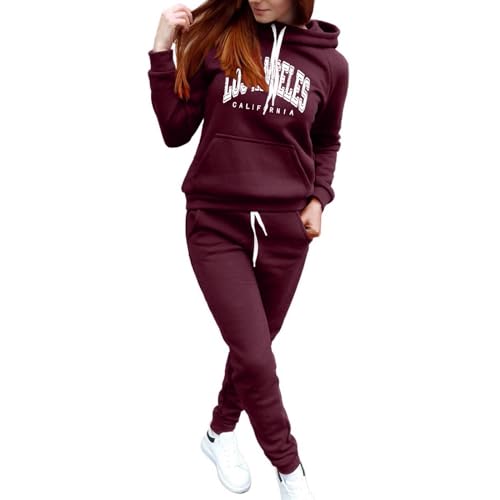 Trainingsanzug Damen Winter, Trainingsanzug Damen Große Größen Set Heartbeat Print Baggy Kapuzenpullover 2-Teilig Hoodie Jogginghose mit Kapuze Warm Sportanzug Jogginganzug Elegant Tracksuit von Sunnyuk