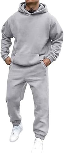 Trainingsanzug Herren Sportbekleidung Jogginganzug Herren Einfarbig Hoodie mit Kapuze Langarm mit Taschen Hausanzug 2-Teilig Kapuzenpullover Jogginghose Tracksuit Set Klassisch Unisex Sportanzug von Sunnyuk