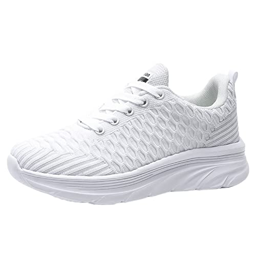 Turnschuhe Damen Weiss Hoch mit Dicken Sohle Sportlich Schuhe Sneaker Frauen Sportschuhe Fitnessstudio Running Schuhe Tennisschuh Cheerleading-Schuhe Halbschuhe für Schule Walking Fitness Gym Sport von Sunnyuk