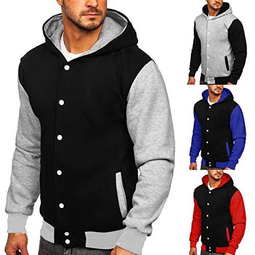 Varsity Jacket Herren College Baseball Jacke Bomberjacke Vintage Einreiher Sweatshirt Jacke mit Kapuze Kapuzenpullver Collegejacke Sweatshirt mit Tasten Hoodie Oldschool Style von Sunnyuk