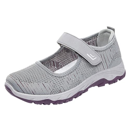 Walkingschuhe Damen mit Dämpfung Orthopädische Schuhe Sommer Leicht Sommerschuhe Bequem Weite H Krankenschwester Schuhe Atmungsaktives Vermascht Wanderschuhe Memory Schaum Sneaker (E01-Grey, 40) von Sunnyuk