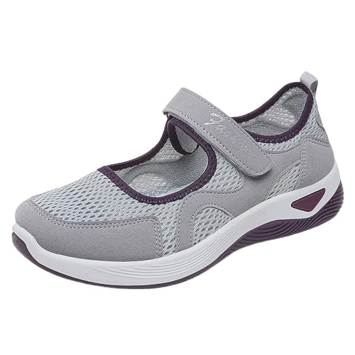 Walkingschuhe Damen mit Dämpfung Orthopädische Schuhe Sommer Leicht Sommerschuhe Bequem Weite H Krankenschwester Schuhe Atmungsaktives Vermascht Wanderschuhe Memory Schaum Sneaker (F01-Grey, 38) von Sunnyuk