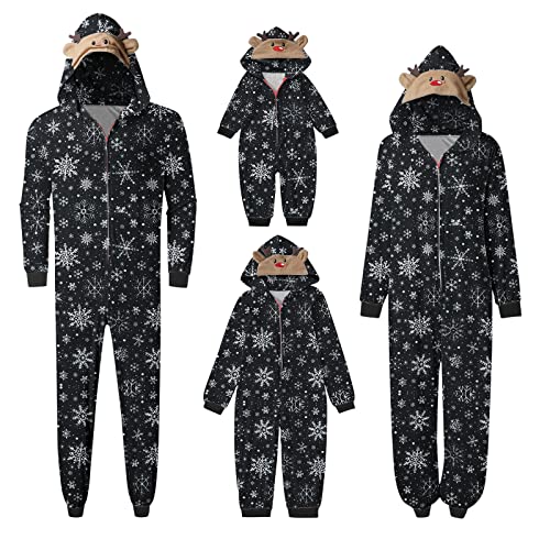 Weihnachten Pyjama Familien Damen Herren Kinder Jumpsuit Kuschelig Hoodie mit Reißverschluss Kapuze Weihnachts Schlafanzug Set Einteiler Nachtwäsche Overall Hausanzug für die ganze Familie von Sunnyuk