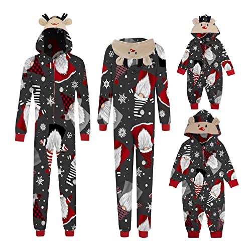 Weihnachten Pyjama Familien Damen Herren Kinder Jumpsuit Kuschelig Hoodie mit Reißverschluss Kapuze Weihnachts Schlafanzug Set Einteiler Nachtwäsche Overall Hausanzug für die ganze Familie von Sunnyuk