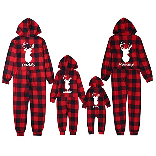 Weihnachten Pyjama Familien Damen Herren Kinder Jumpsuit Kuschelig Hoodie mit Reißverschluss Kapuze Weihnachts Schlafanzug Set Einteiler Nachtwäsche Overall Hausanzug für die ganze Familie von Sunnyuk