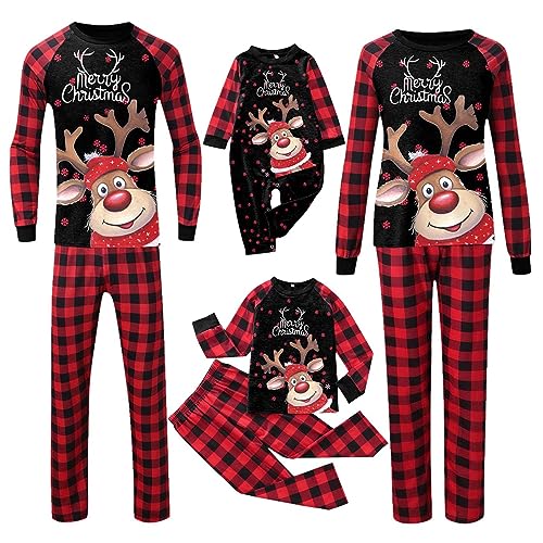 Weihnachtspyjama Familie Set: Schlafanzug Weihnachten Partner Damen Kinder Familien Outfit Set Hose Tshirt Herren Jungen Mädchen Rundhals Nachthemd Hausanzug Weihnachts Matching Pyjamas Damen von Sunnyuk