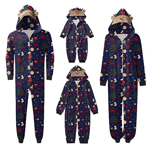 Weihnachtsschlafanzüge Familie Jumpsuit Weihnachts Pyjama Set Damen Herren Kinder Kuschelig Hoodie mit Reißverschluss Kapuze Schlafanzug Einteiler Nachtwäsche Overall für die ganze Familie von Sunnyuk