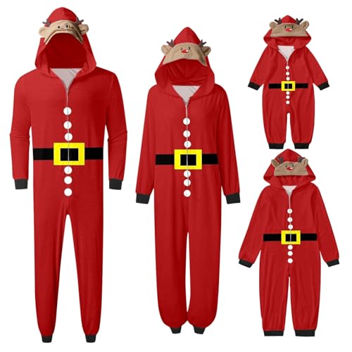 Weihnachtsschlafanzüge Familie Jumpsuit Weihnachts Pyjama Set Damen Herren Kinder Kuschelig Hoodie mit Reißverschluss Kapuze Schlafanzug Einteiler Nachtwäsche Overall für die ganze Familie von Sunnyuk