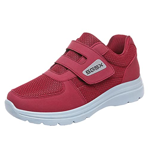 Weiße Turnschuhe Damen Leder Sportlich rutschfeste Laufen Schuhe Frauen Leichte Sportschuhe Klett Trainingsschuhe Walkingschuhe Cheerleading-Schuhe Halbschuhe für Jogging Fitness Camper von Sunnyuk