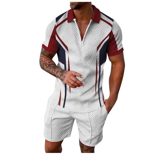 Zweiteiler Herren Elegant Kurzarm Sport Shorts und Tshirt Set Outfit Kurz Casual Polo Hemd Set T-Shirt und Shorts Set Sommer Strick Sport Anzug Kleidung Hawaii Fitness Sommer Outfit Sommer Anzug von Sunnyuk