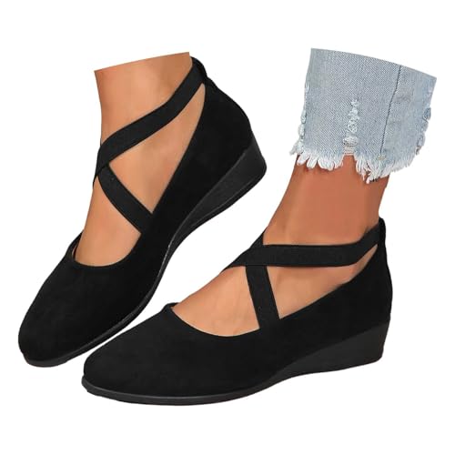 ballerinas damen schwarz, Ballerinas Damen Elegant Sportlich Balerinaschuhe Sommerschuhe Mittelalter Weite H Ballerina Schuhe Flache Bequem Trachtenschuhe Riemchenballerina Mädchen Gymnastikschuhe von Sunnyuk