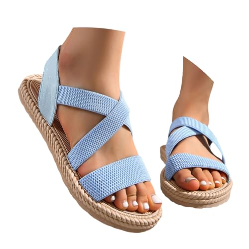damen sommerschuhe, Sandalen Damen Sommer Bequem Hausschuhe Offene Schuhe Breite Füße Schicke Latschen Sommerschuhe Elegant Slingback Barfuss Sandaletten Hanfseil Keilabsatz Damensandalen von Sunnyuk