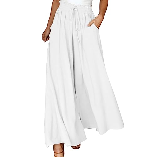 hosenrock lang damen sommer elegant, Hosenrock Damen Lang Elegant Leicht Palazzo Hose Weite Hose mit Taschen Lockere Hosen Freizeithose Sommer High Waist Sommerhose Elastisch Stoffhose Marlenehose von Sunnyuk