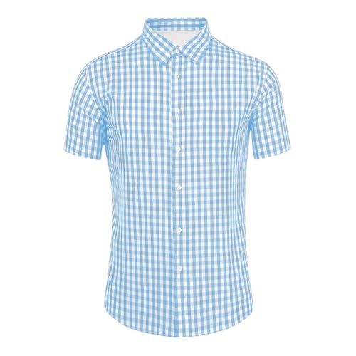 kariertes hemd herren grün, Trachtenhemd Herren Kurzarm Kariertes Oktoberfest Hemd - Herrenhemden Slim Fit Grün Trachten Hemd Button Up Karohemd Freizeithemd Festival Oktoberfest Herren Outfit von Sunnyuk