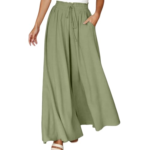 leichte sommerhose damen lang bunt, Hosenrock Damen Lang Elegant Leicht Palazzo Hose Weite Hose mit Taschen Lockere Hosen Freizeithose Sommer High Waist Sommerhose Elastisch Stoffhose Marlenehose von Sunnyuk