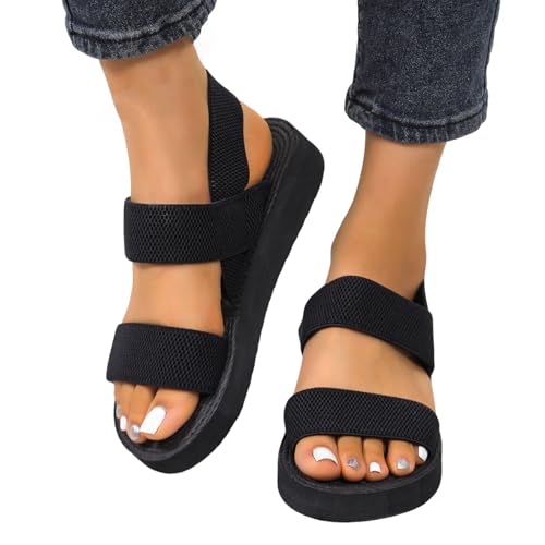Sandalen Damen Sommer, Bequem Hausschuhe Offene Schuhe Breite Füße Schicke Latschen Sommerschuhe Elegant Slingback Barfuss Sandaletten Hanfseil Keilabsatz Damensandalen von Sunnyuk