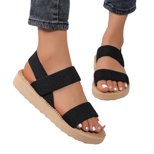 schuhe damen elegant, Sandalen Damen Sommer Bequem Hausschuhe Offene Schuhe Breite Füße Schicke Latschen Sommerschuhe Elegant Slingback Barfuss Sandaletten Hanfseil Keilabsatz Damensandalen von Sunnyuk