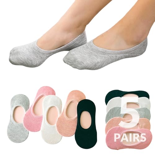 Sunolkie 5 Paar Socken für Damen aus Bio-Baumwolle Rutschfeste und Rutschfeste Yogasocken Unsichtbare Bootssocken Gr.35-39 von Sunolkie