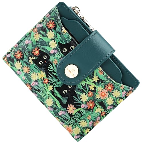Sunpour Portemonnaie Damen Klein RFID–Mittelgroße Geldbörse aus Leder mit Kartenfächern,Münzfach mit Reißverschluss&Abnehmbarem Ausweisetui–Kompaktes Portmonee Damen für Alltag&Reise(Katzen) von Sunpour