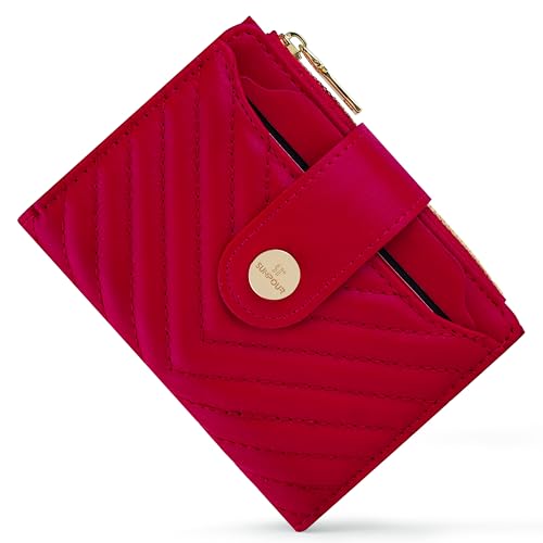Sunpour Portemonnaie Damen Klein RFID–Mittelgroße Geldbörse aus Leder mit Kartenfächern,Münzfach mit Reißverschluss&Abnehmbarem Ausweisetui–Kompaktes Portmonee Damen für Alltag&Reise(Rot) von Sunpour