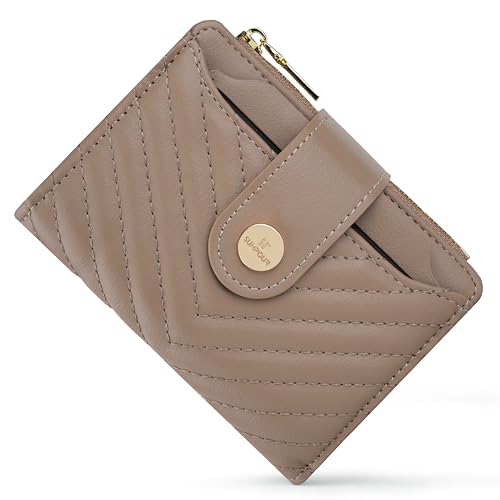 Sunpour Portemonnaie Damen Klein RFID–Mittelgroße Geldbörse aus Leder mit Kartenfächern,Münzfach mit Reißverschluss&Abnehmbarem Ausweisetui–Kompaktes Portmonee Damen für Alltag&Reise (Apricot) von Sunpour