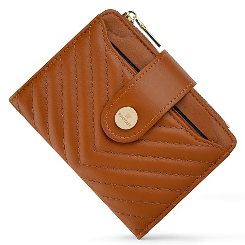 Sunpour Portemonnaie Damen Klein RFID–Mittelgroße Geldbörse aus Leder mit Kartenfächern,Münzfach mit Reißverschluss&Abnehmbarem Ausweisetui–Kompaktes Portmonee Damen für Alltag&Reise (Braun) von Sunpour
