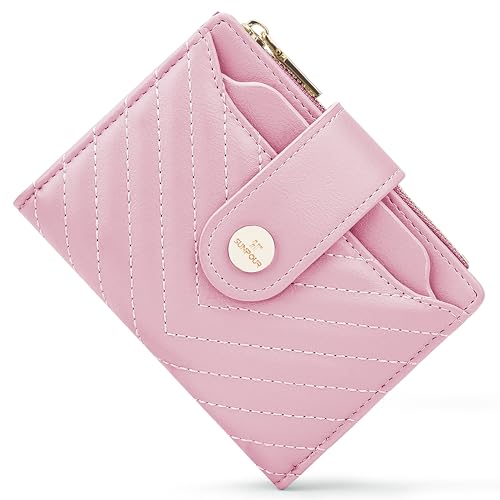 Sunpour Portemonnaie Damen Klein RFID–Mittelgroße Geldbörse aus Leder mit Kartenfächern,Münzfach mit Reißverschluss&Abnehmbarem Ausweisetui–Kompaktes Portmonee Damen für Alltag&Reise (Rosa) von Sunpour