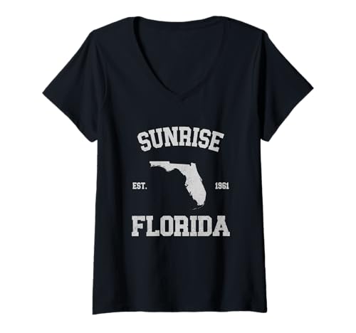 Damen Sunrise T-Shirt mit V-Ausschnitt von Sunrise, Florida FL Designs 0825