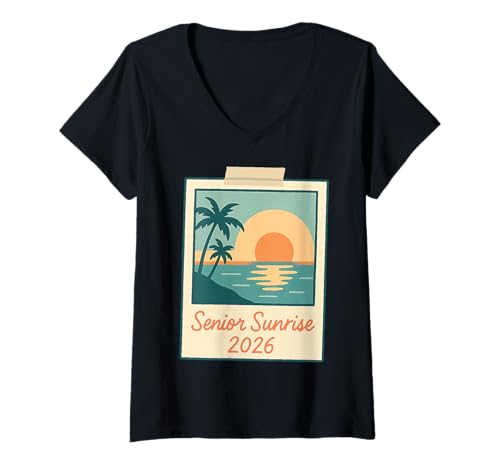 Damen Tropisches Stranddesign für Senioren in der Sunrise-Klasse von 2026 T-Shirt mit V-Ausschnitt Damen Tropisches Stranddesign für Senioren in der Sunrise-Klasse von 2026 T-Shirt mit V-Ausschnitt von Sunrise Class of 2026 Apparel Co