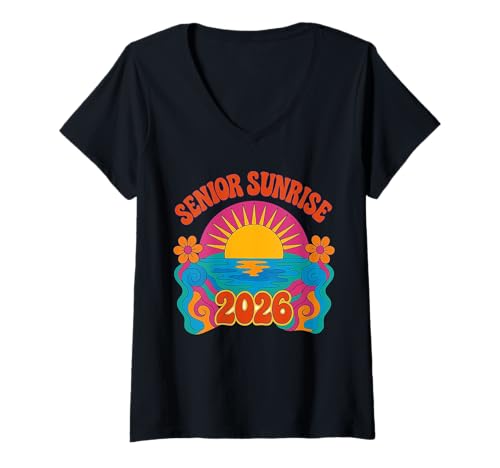 Damen Vintage-Ästhetik im Retro-Look „Sunrise Class“ von 2026 T-Shirt mit V-Ausschnitt Damen Vintage-Ästhetik im Retro-Look „Sunrise Class“ von 2026 T-Shirt mit V-Ausschnitt von Sunrise Class of 2026 Apparel Co