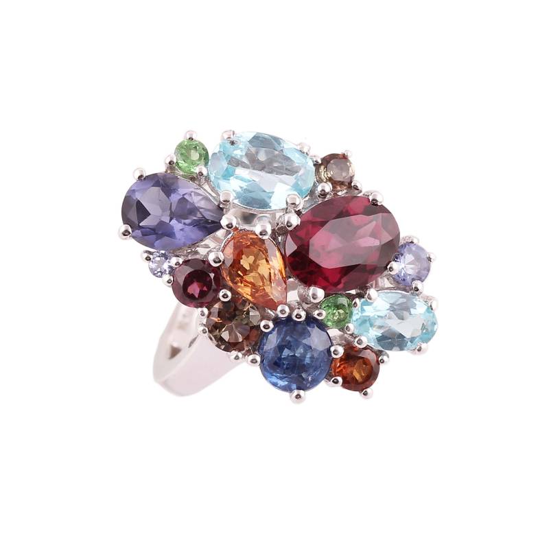 Natürlicher Multi Edelstein Ring-Massiver 925 Sterling Silber-Ganzer Block Ring-Großer Cocktail Ring-Art Deco Ring-Tansanit-Granat-Apatit-Iolith von SunriseJewelsStore