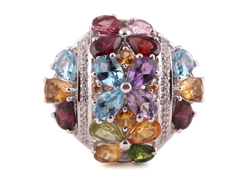 Natürlicher Multi Edelstein Sterling Silber Ring Besetzt Mit Makellosen Birnenform Brillantschliff Multi-Edelstein Citrin Roter Granat-Amethyst von SunriseJewelsStore