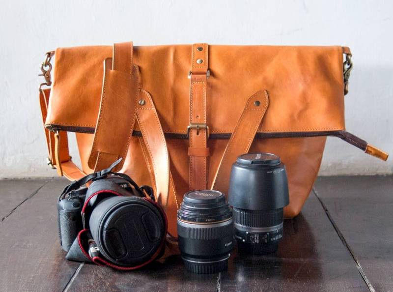 Dslr Fold Over Kameratasche Mit Einsatz - Echt Leder Messenger Tragetasche Canvas Innenfutter Reißverschluss Und Riemenschnalle Unisex von SunriseNomad