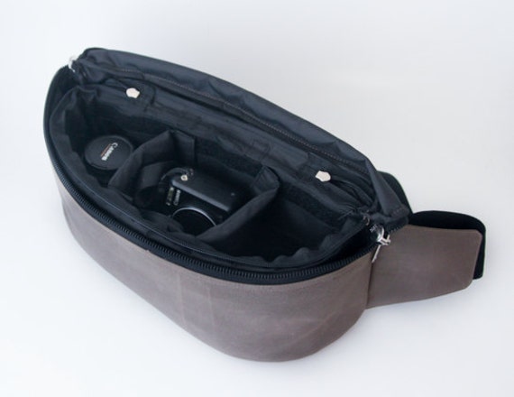 Graue Bauchtasche, Dslr Kameratasche, Waxed Canvas Und Echtes Leder, Handgemacht von SunriseNomad