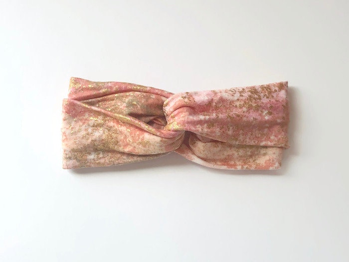 Blush Pink Two-Way Stirnband Gold Splatter Sportlich Stirnband von SunriseThreadsCo