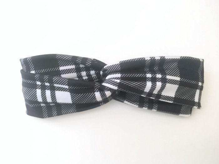 Schwarz Und Weiß Kariertes Stirnband Aus Dehnbarem Jersey von SunriseThreadsCo