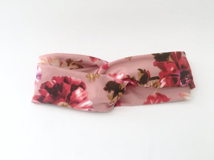 Pink Floral Zwei-Wege-Stirnband Dehnbar Sportlich Yoga Stirnband von SunriseThreadsCo
