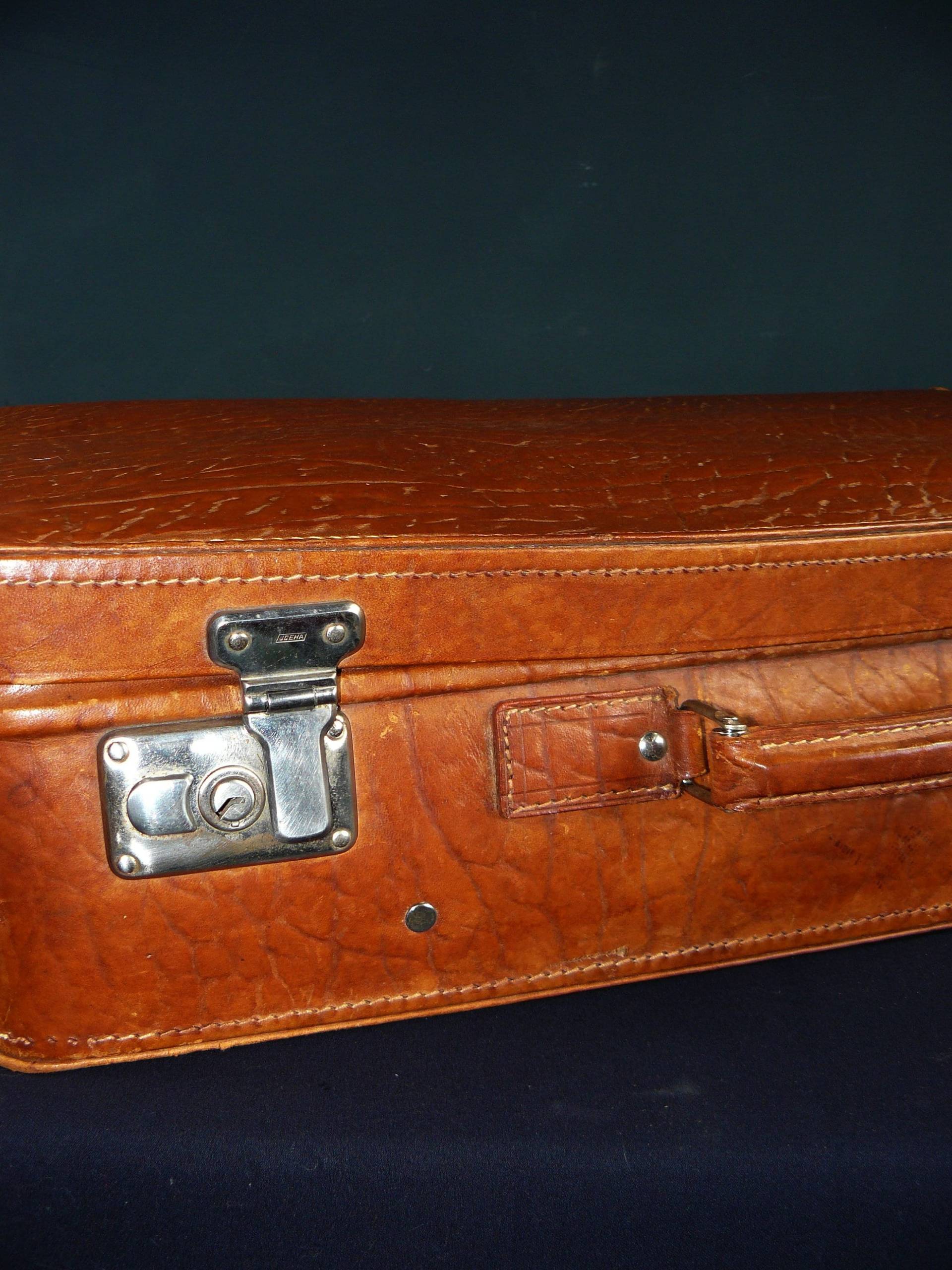 Midcentury Koffer Weekender Ral Hartplatte Leder Braun 50S Suitcase von SunriseVintageDE