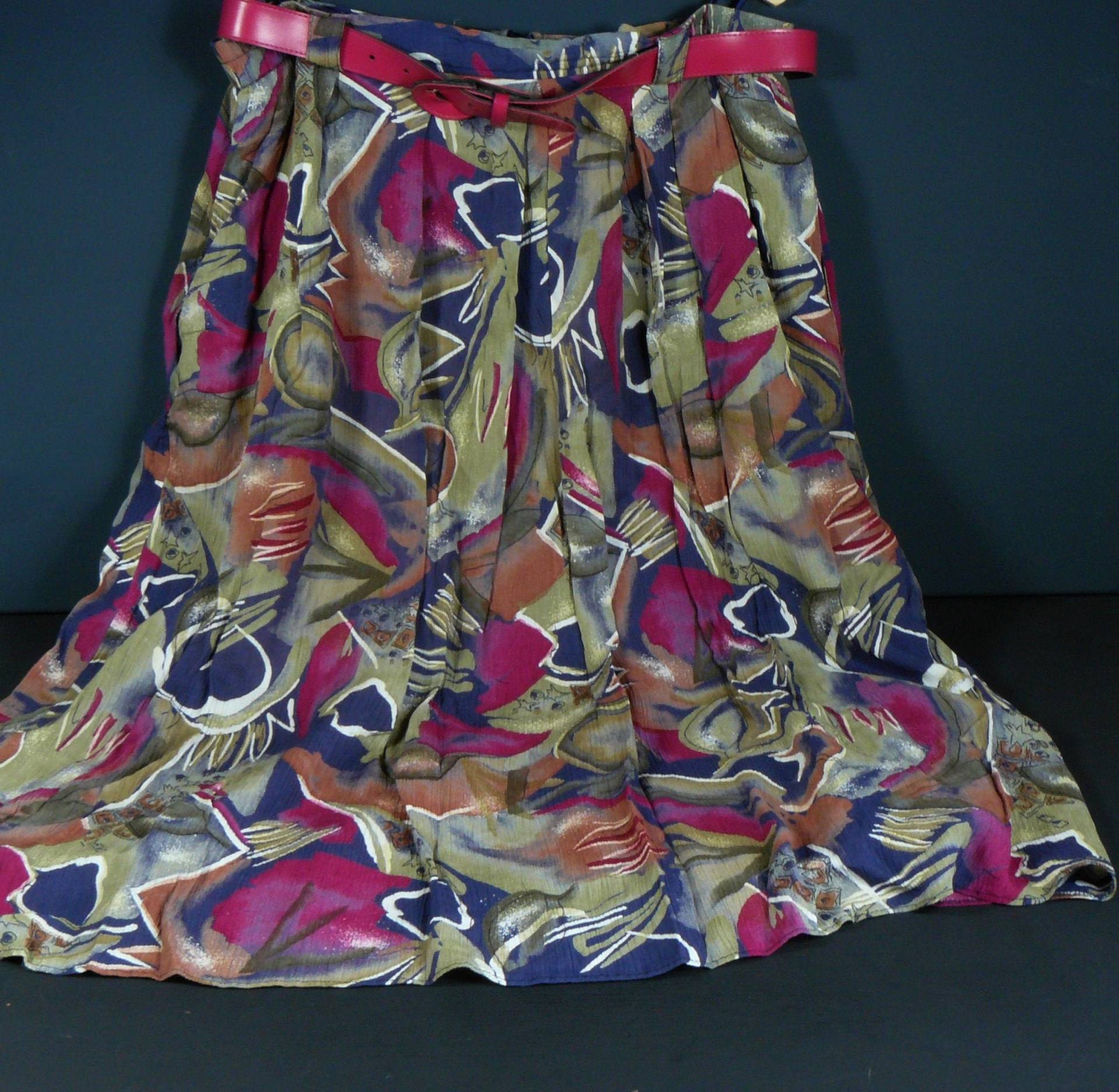 Vintage Falten-Rock Gr46 Midi Bunt Viskose 80S Kult Germany von SunriseVintageDE