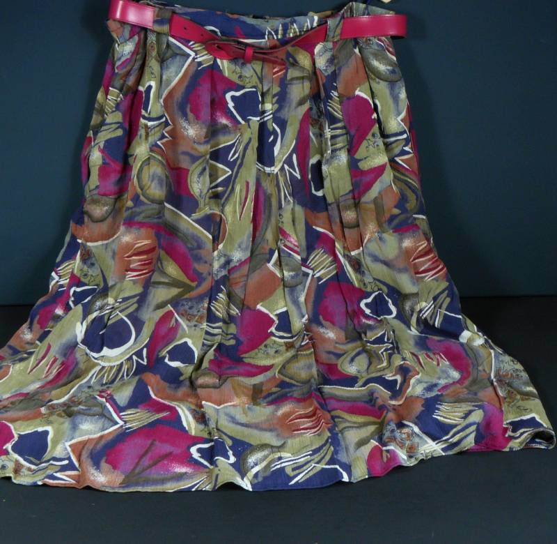 Vintage Falten-Rock Gr46 Midi Bunt Viskose 80S Kult Germany von SunriseVintageDE