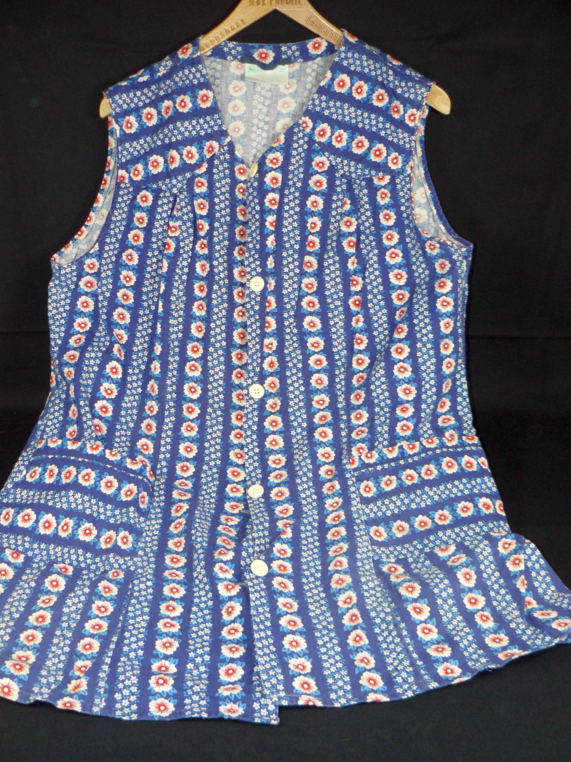 Vintage Kittelkleid Schürzenkleid Gr.46 Blau Geblümt 70Er Jahre von SunriseVintageDE