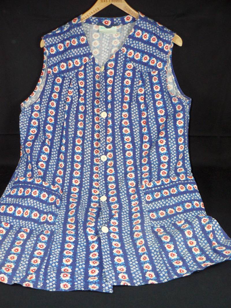 Vintage Kittelkleid Schürzenkleid Gr.46 Blau Geblümt 70Er Jahre von SunriseVintageDE