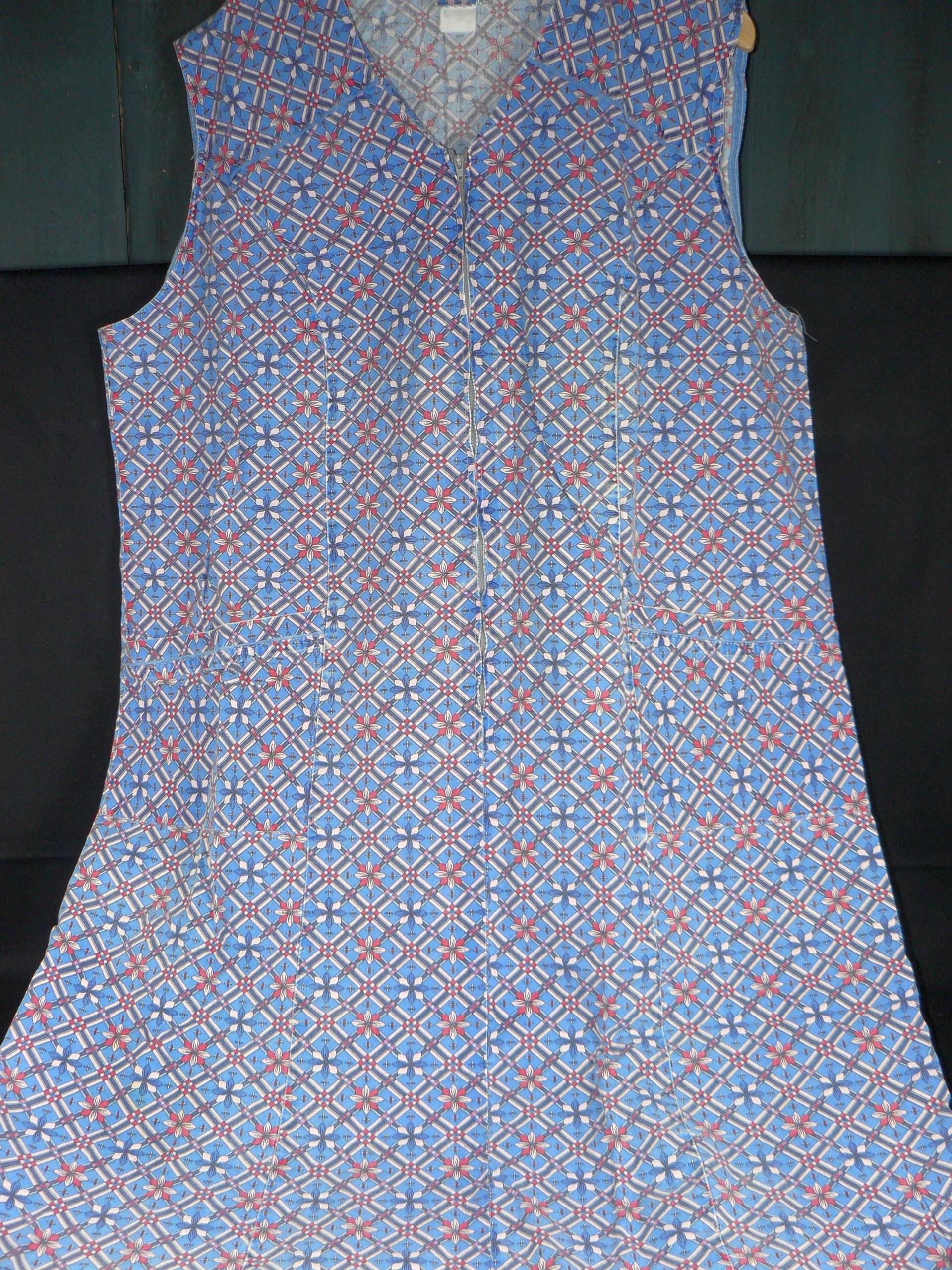 Vintage Kittelkleid Schürzenkleid Gr.46 Blau Geblümt 70Er Jahre von SunriseVintageDE