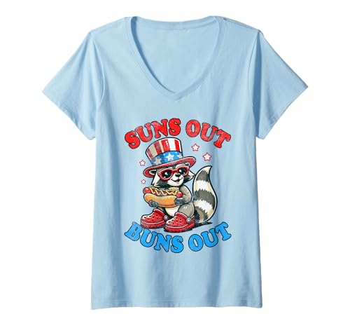 Damen Suns Out Buns Out Patriotic Feral US Flag 4th Of July T-Shirt mit V-Ausschnitt Damen Suns Out Buns Out Patriotic Feral US Flag 4th Of July T-Shirt mit V-Ausschnitt von Suns Out Buns Out Feral Patriotic 4th Of July