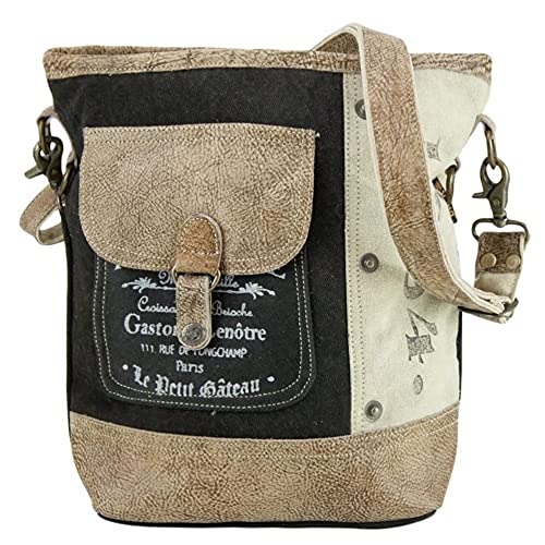 Sunsa Canvas Vintage Stil Umhängetasche. Große Damen Schultertasche. Crossbody Bag mit Leder verstellbarer Henkel. Tasche Handtasche Damentasche Frauentasche beige/schwarz von Sunsa